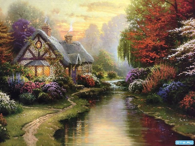 домик - картина природа пейзаж весна дом - оригинал