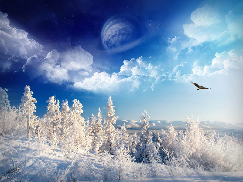 зимний пейзаж - картина природа пейзаж зима лес - оригинал