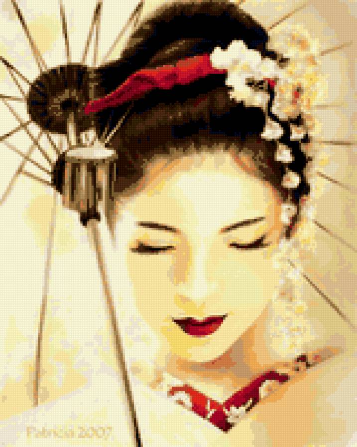 Девушка с зонтиком - девушка, японские мотивы, япония - предпросмотр