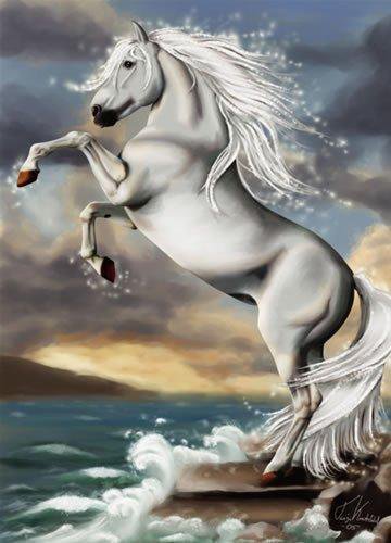Лошадь у моря - тучи, море, прибой, лошадь, волны - оригинал