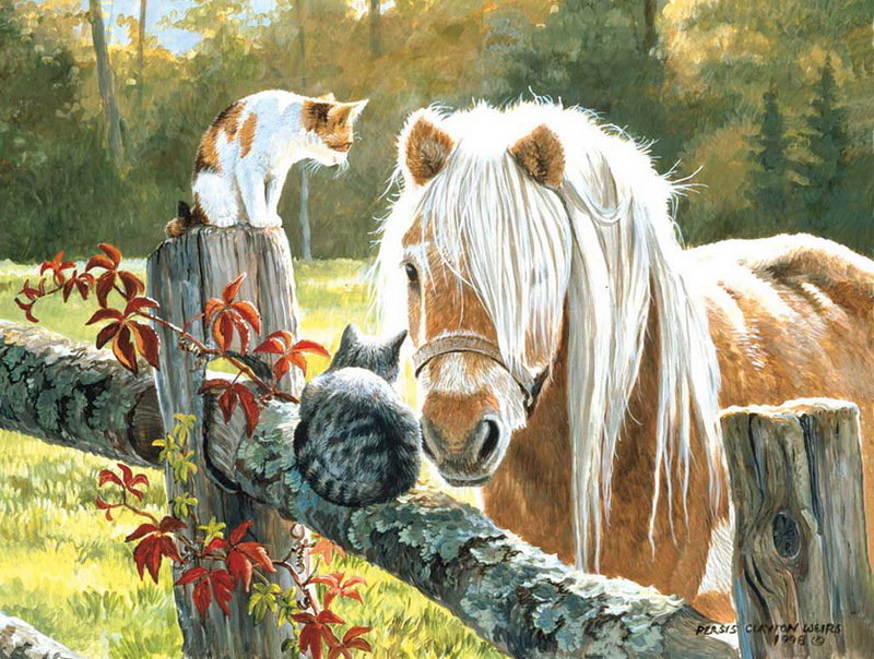 №257611 - кошки, картина, лошадь.животные - оригинал
