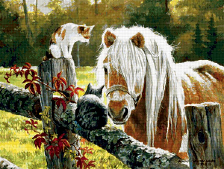 №257611 - кошки, картина, лошадь.животные - предпросмотр