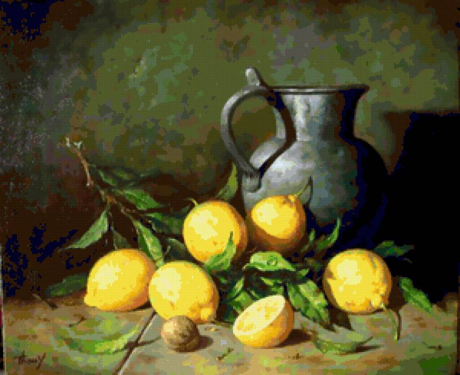 Натюрморт с лимонами - фрукты, лимоны, натюрморт, цитрусовые - предпросмотр