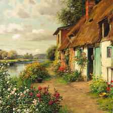 Дом в цветах у реки