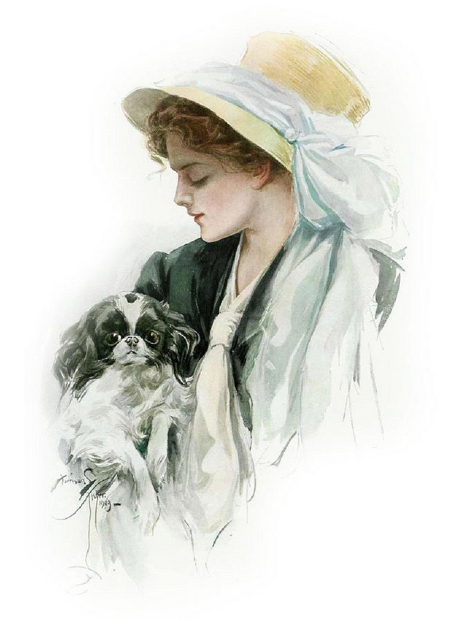 дама с собачкой - картина девушка шляпа собачка нежность - оригинал