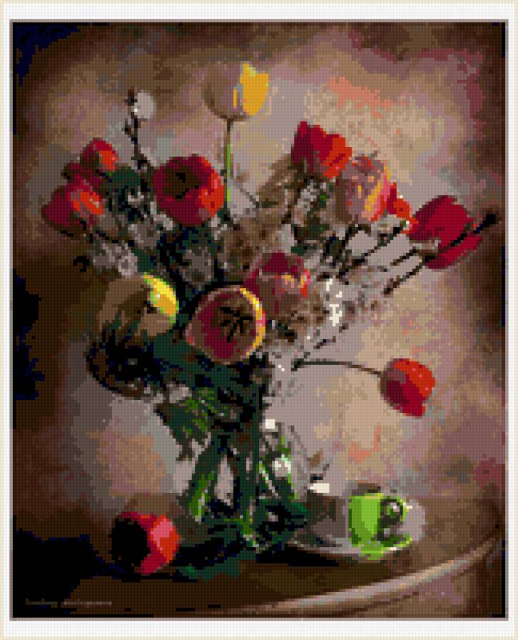 тюльпаны - картина натбрморт тюлбпаны ваза - предпросмотр