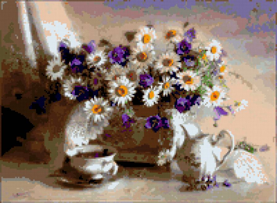 букет к завтраку - картина натюрморт ваза цветы ромашки - предпросмотр