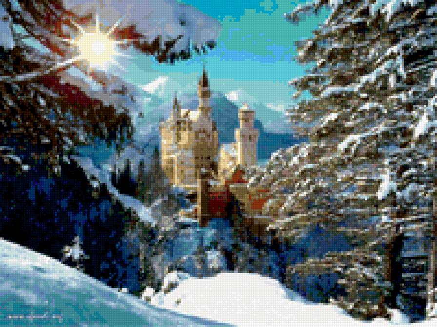 Замок - природа, замок, пейзаж, зима - предпросмотр