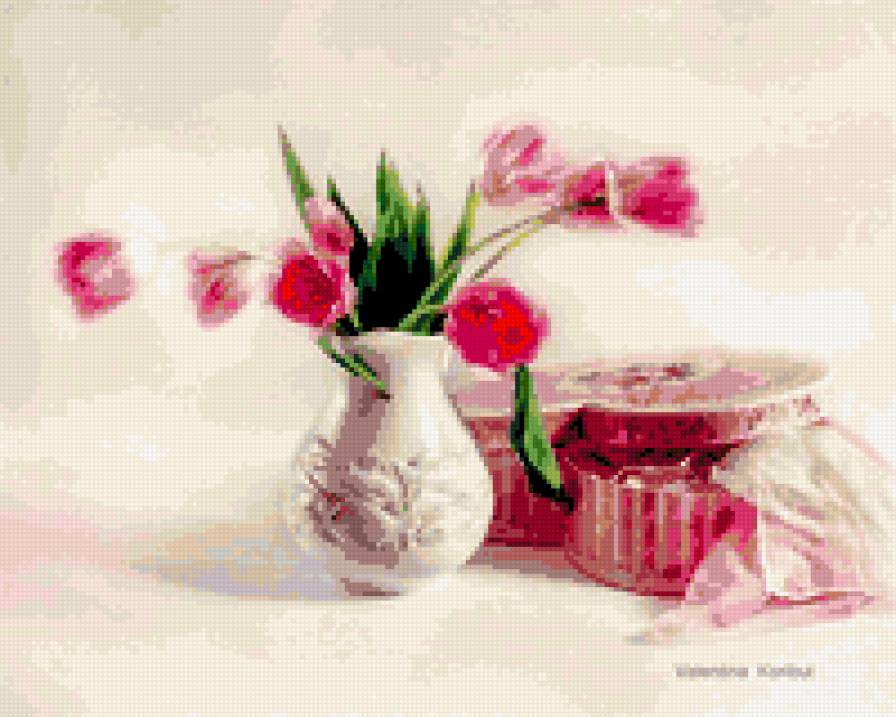 тюльпаны - картина натюрморт ваза цветы тюльпаны - предпросмотр