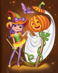 хеллоуин - тыква, осень, ведьмочка - оригинал