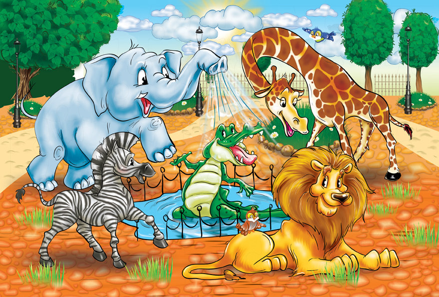 зоопарк - животные, детям, детская, крокодил, лев, зебра, жираф - оригинал