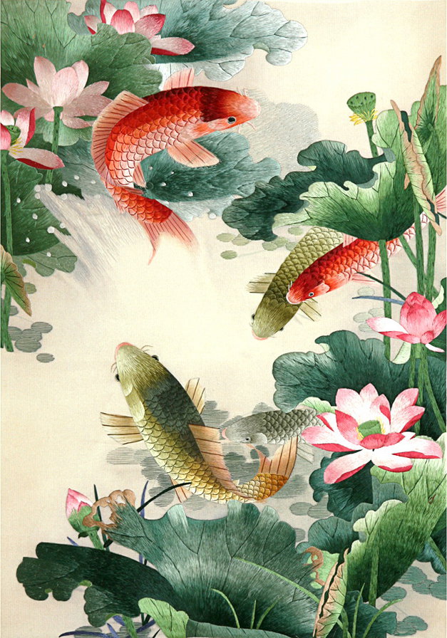Китайская вышивка - восток, фен-шуй, рыбы, китай - оригинал