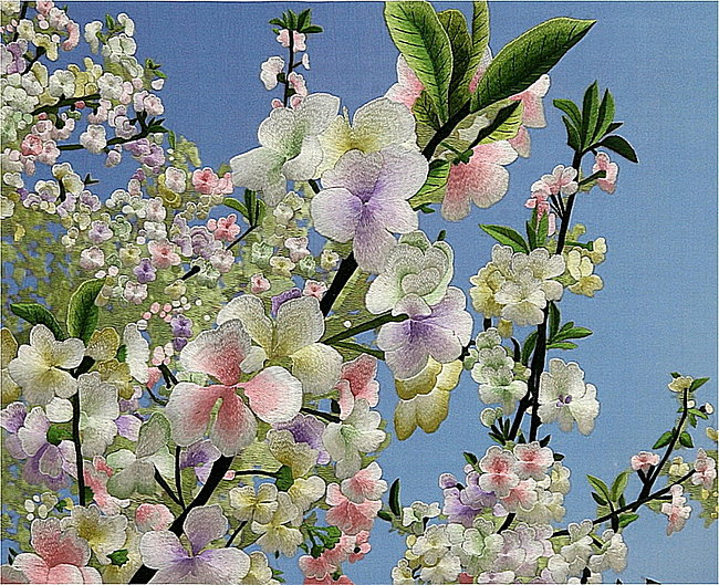 Китайская вышивка Ветка яблони - восток, цветы, китай - оригинал