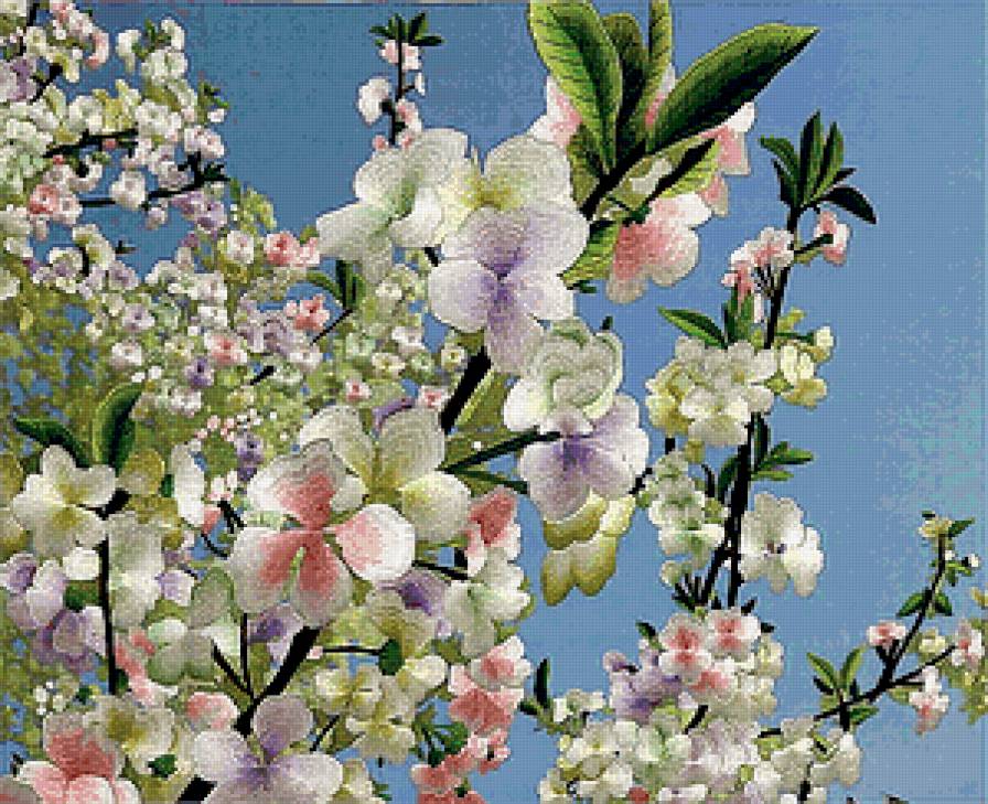 Китайская вышивка Ветка яблони - восток, китай, цветы - предпросмотр