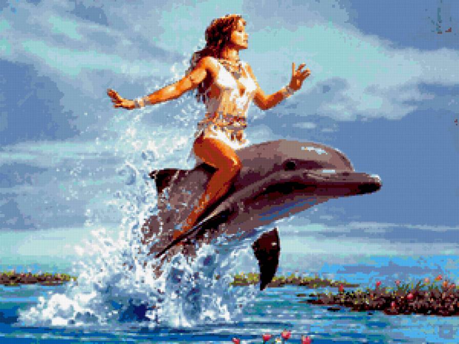 девушка идельфин - дельфины, женщина, образ, вода, море - предпросмотр