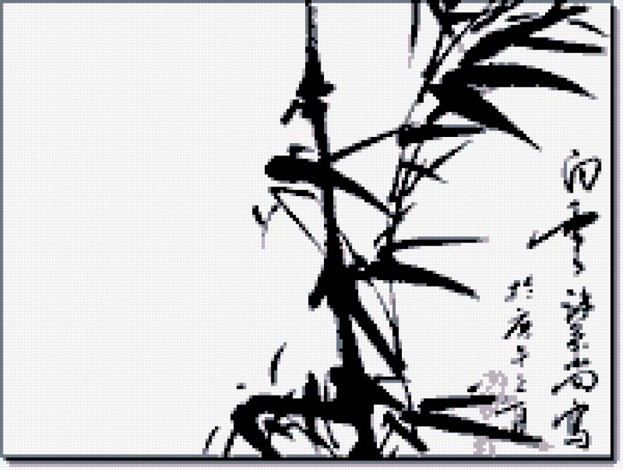 Бамбук3 - суми-е, монохром, японская живопись - предпросмотр