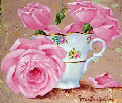 НАТЮРМОРТ - цветы, розовые розы, для кухнии, чашка - оригинал