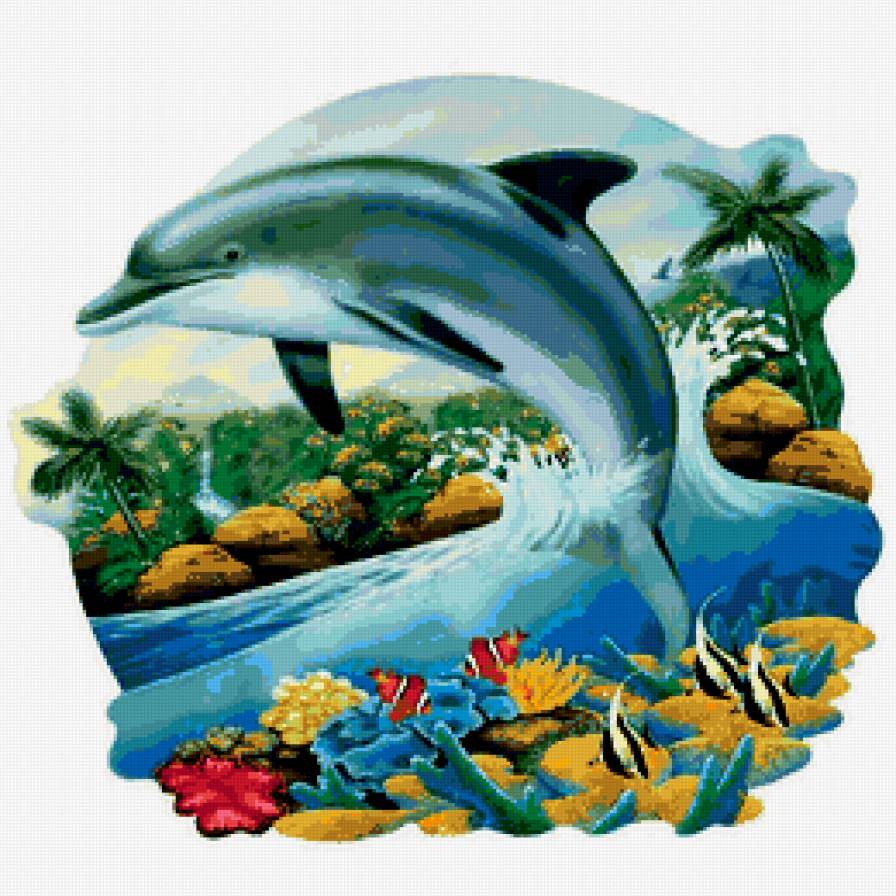 дельфин - экзотика, рыбы, дельфины, подушка - предпросмотр