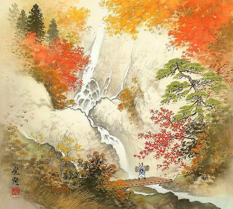 Серия "Пейзажи" - осень, горы, пейзаж, водопад, люди - оригинал
