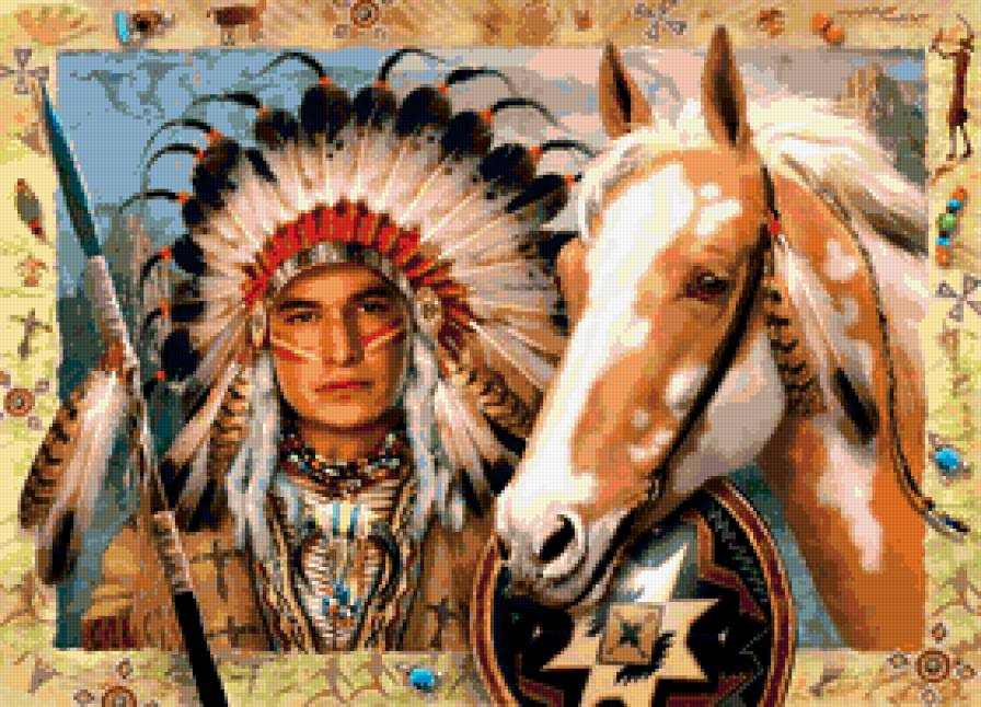 индеец и лошадка - лошадь, мотив, животные, мужчина, индейцы, лошади - предпросмотр