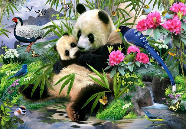 панда - с мамой, рядом с мамой тепло, животные - оригинал