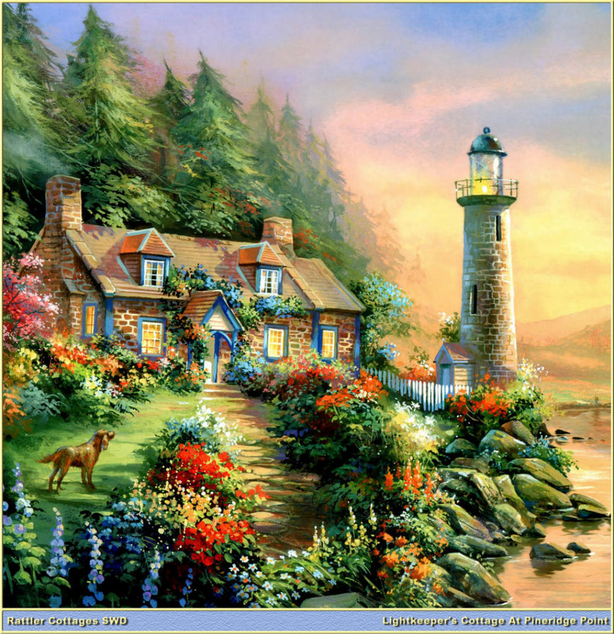 маяк - домики, маяк, сказка, природа, пейзаж - оригинал