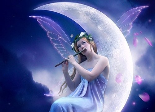Лунная фея - фея, человек, флейта, луна, люди, игра, ночь - оригинал