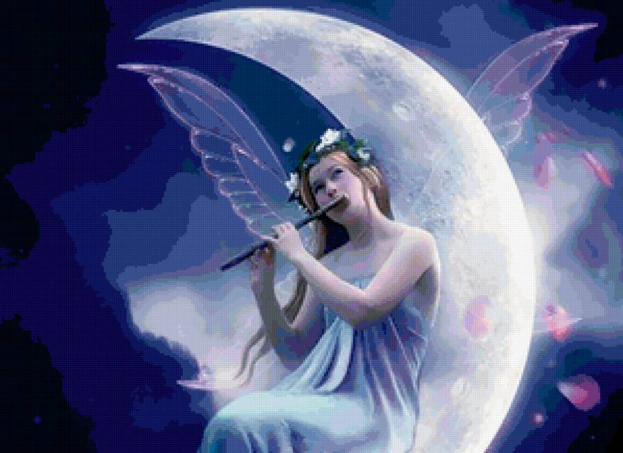 Лунная фея - игра, ночь, человек, луна, люди, фея, флейта - предпросмотр