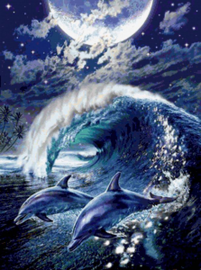 Дельфины в шторм - море, шторм, дельфины - предпросмотр