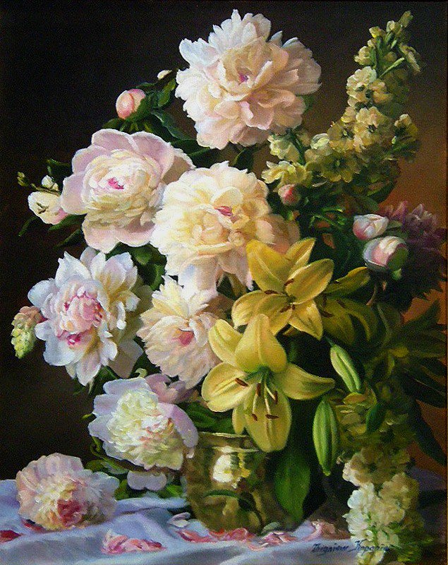 Серия "Букет" - лилии, букет, пионы, цветы - оригинал