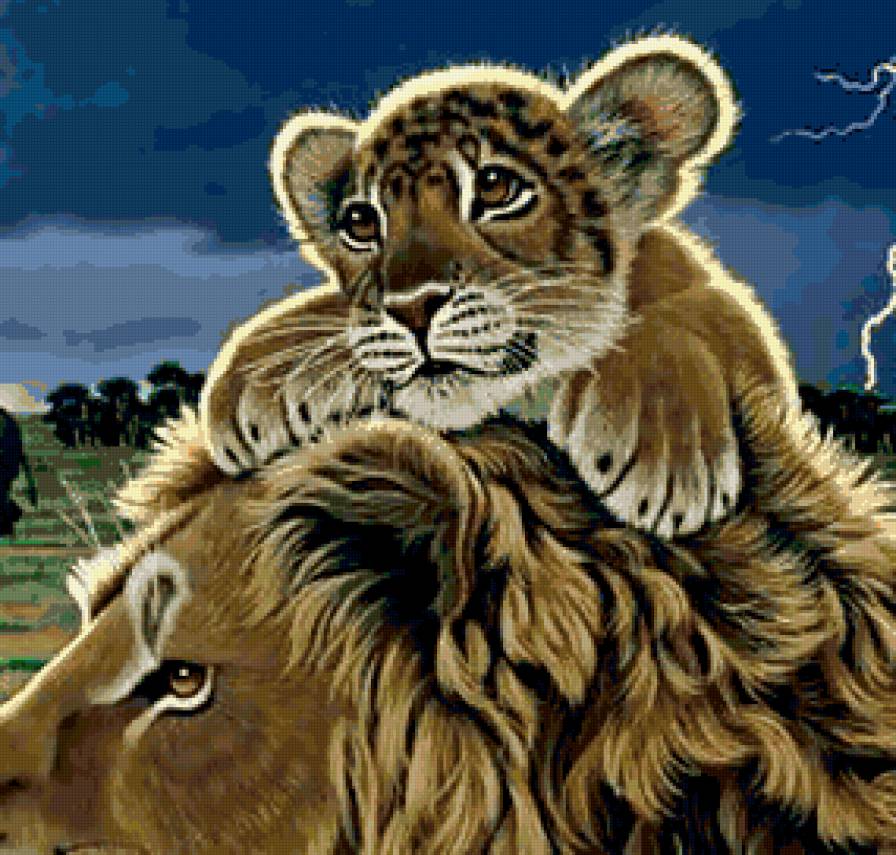 Львенок с мамой - животные, хищник, лев, мама и дитя - предпросмотр