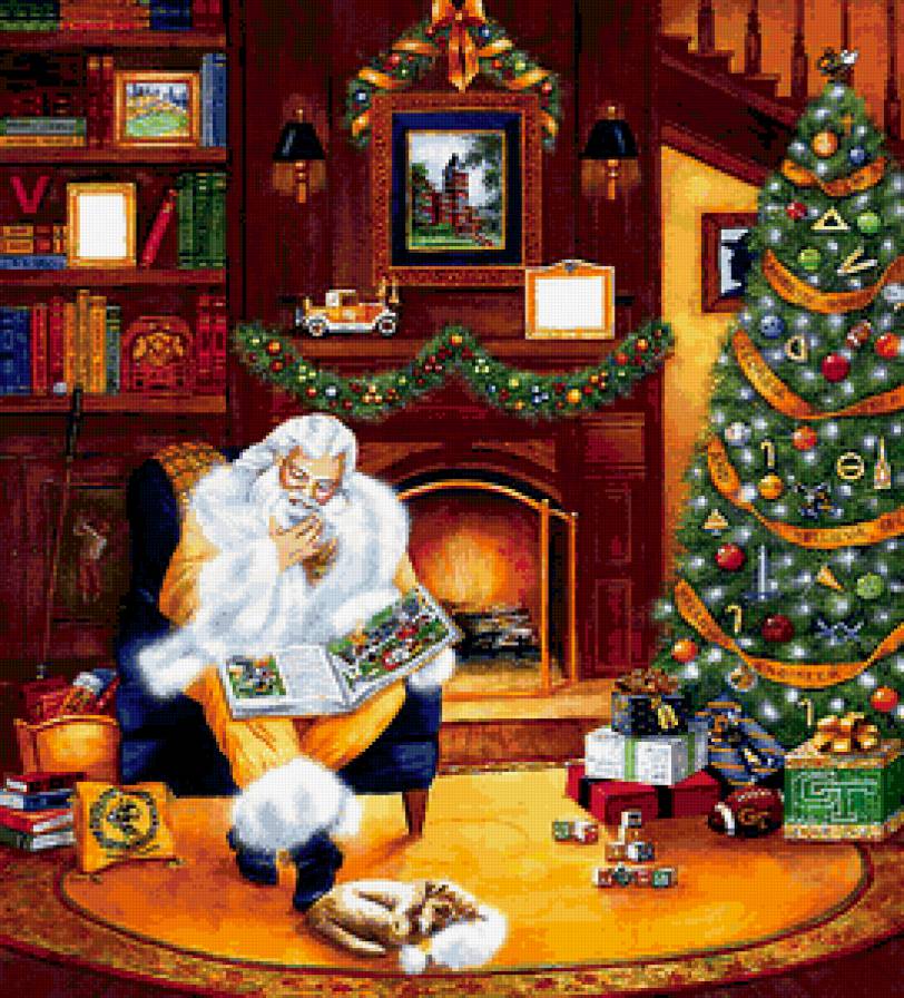 Перед Рождеством - рождество, камин, вечер, дед мороз, елка, комната - предпросмотр