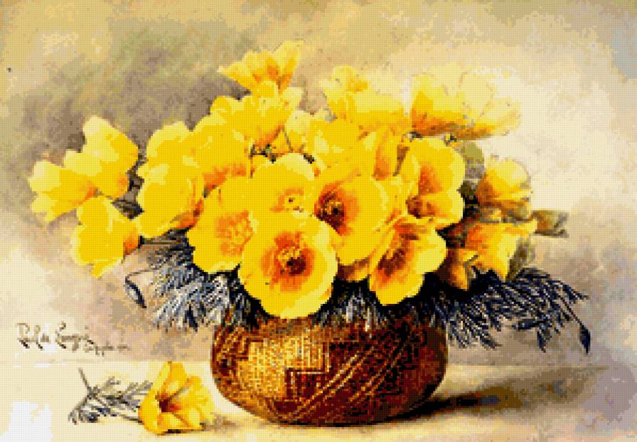 Букет жёлтых цветов - винтаж, желтые цветы, цветочки, букет, цветы, ретро - предпросмотр