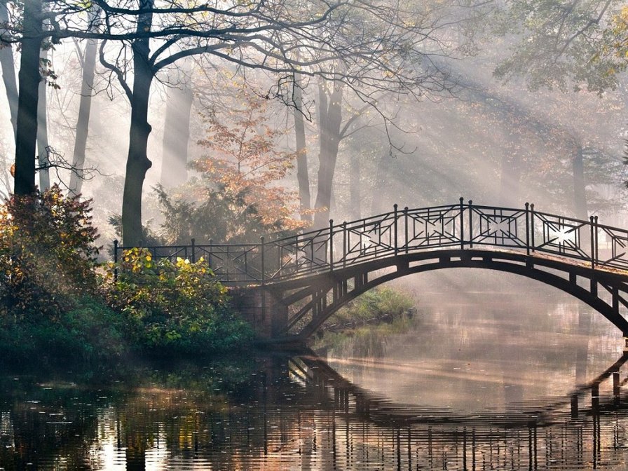 Рассветный туман - рассвет туман река мост - оригинал