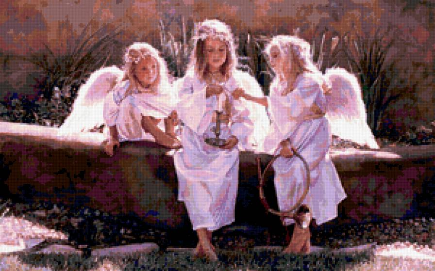 Ангелочки - девочка, дети, ангелы, небеса, нежность - предпросмотр