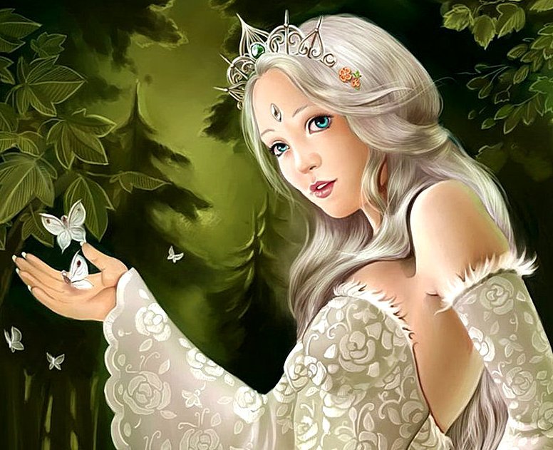 Лесная принцесса - принцесса, девушка, лес, бабочки - оригинал