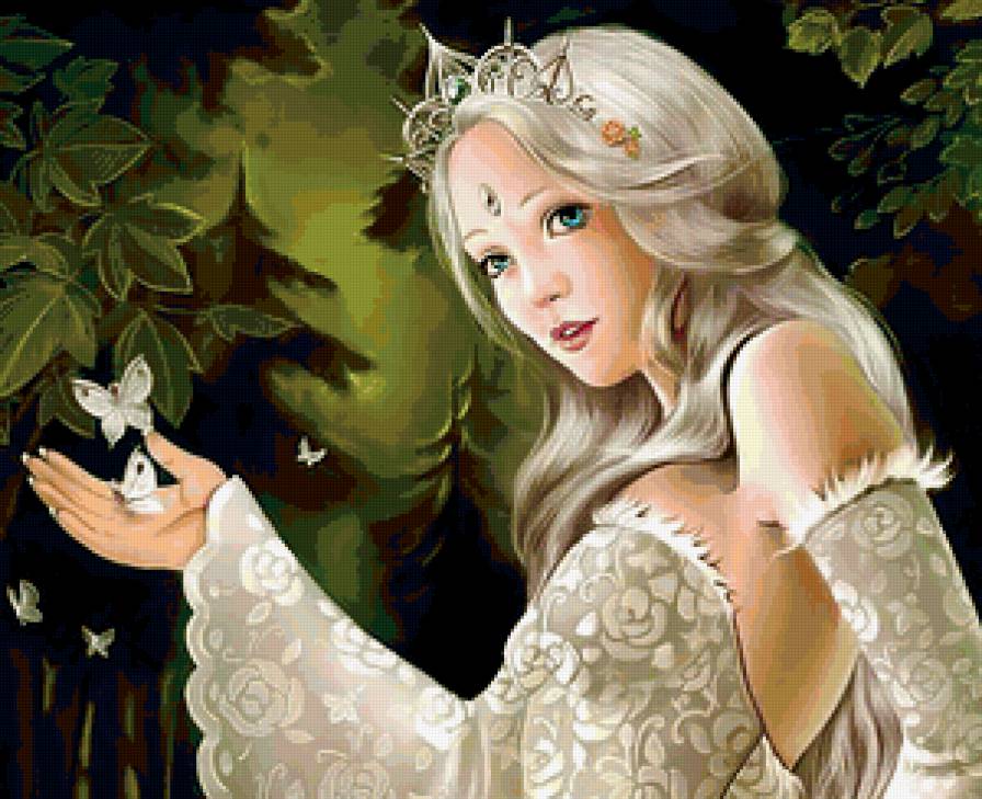 Лесная принцесса - лес, принцесса, девушка, бабочки - предпросмотр