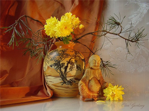 экибана - цветы ваза хризонтемы - оригинал