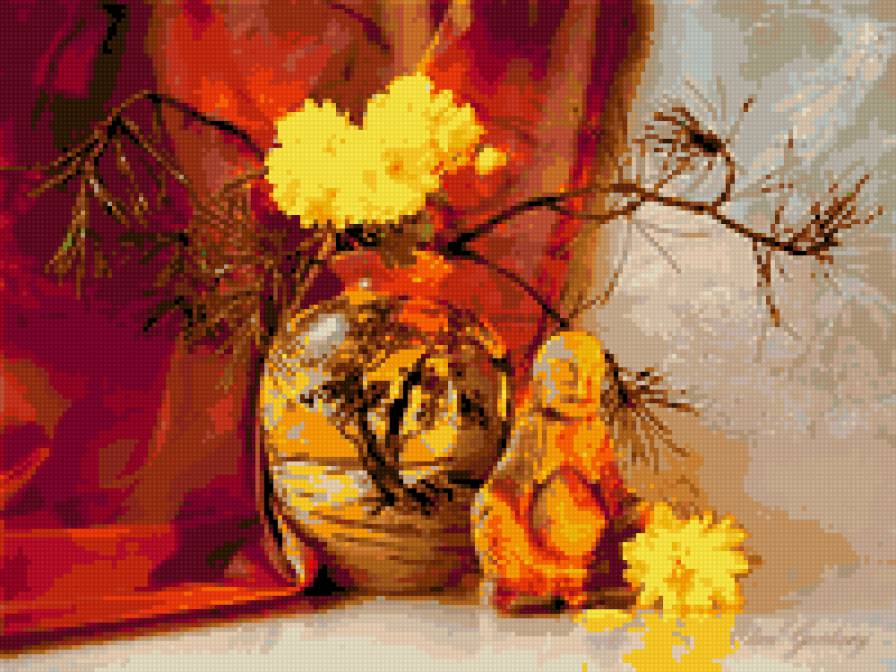 экибана - цветы ваза хризонтемы - предпросмотр
