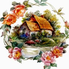 Оригинал схемы вышивки «домик в деревне» (№264381)