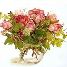 Оригинал схемы вышивки «розы в вазе» (№264450)