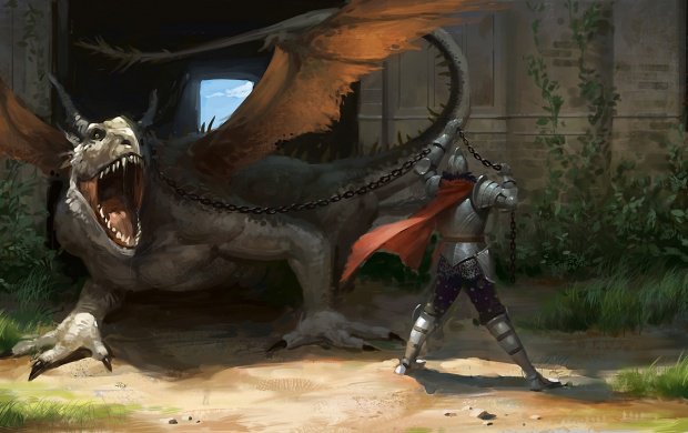 битва с драконом - гобелен старинный - оригинал