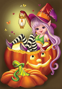 хеллоуин - осень, фентези, ведьмочка, тыква - оригинал