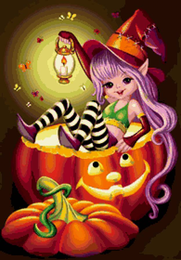 хеллоуин - осень, ведьмочка, тыква, фентези - предпросмотр