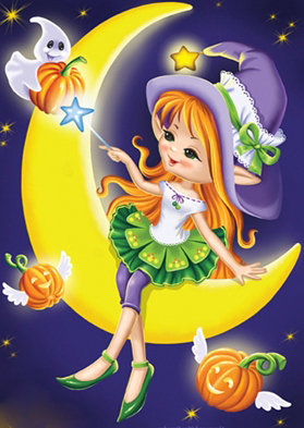 ведьмочка - осень, хеллоуин, девочка, тыква, месяц - оригинал