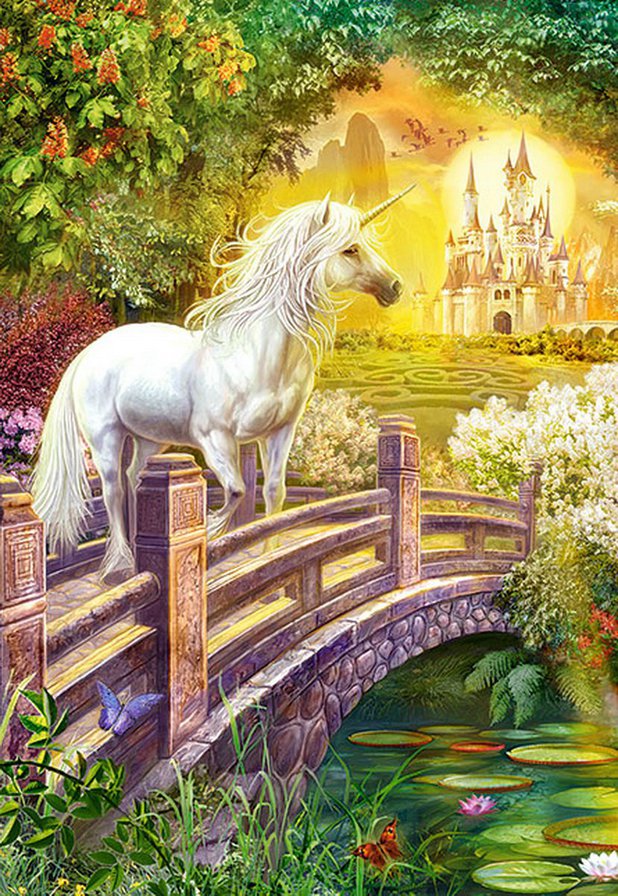 единорог - лошадь, лошади, замок, сказка, мифология, фентези, миф - оригинал