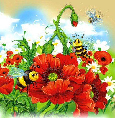 ПОДУШКА "КРАСНЫЕ МАКИ" - пчелки, цветы, букет, маки - оригинал