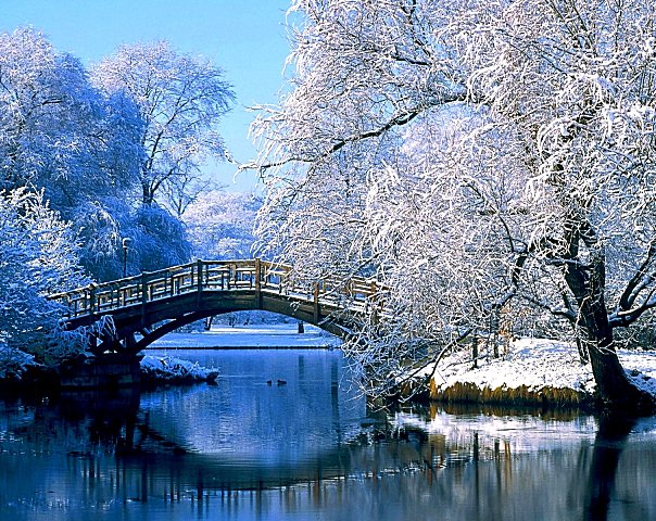 Зимний пейзаж - мостик, зима, пейзаж, река - оригинал