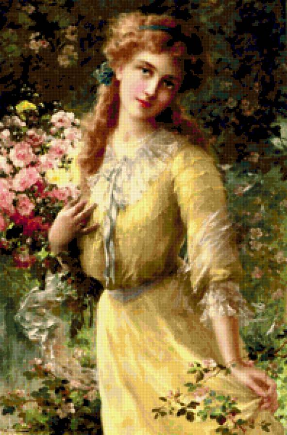 Девушка с букетом роз - женский образ, девушки, нежность, цветы - предпросмотр