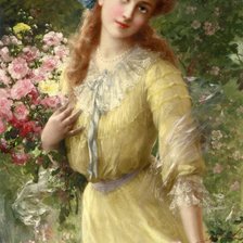 Оригинал схемы вышивки «Девушка с букетом роз» (№265923)